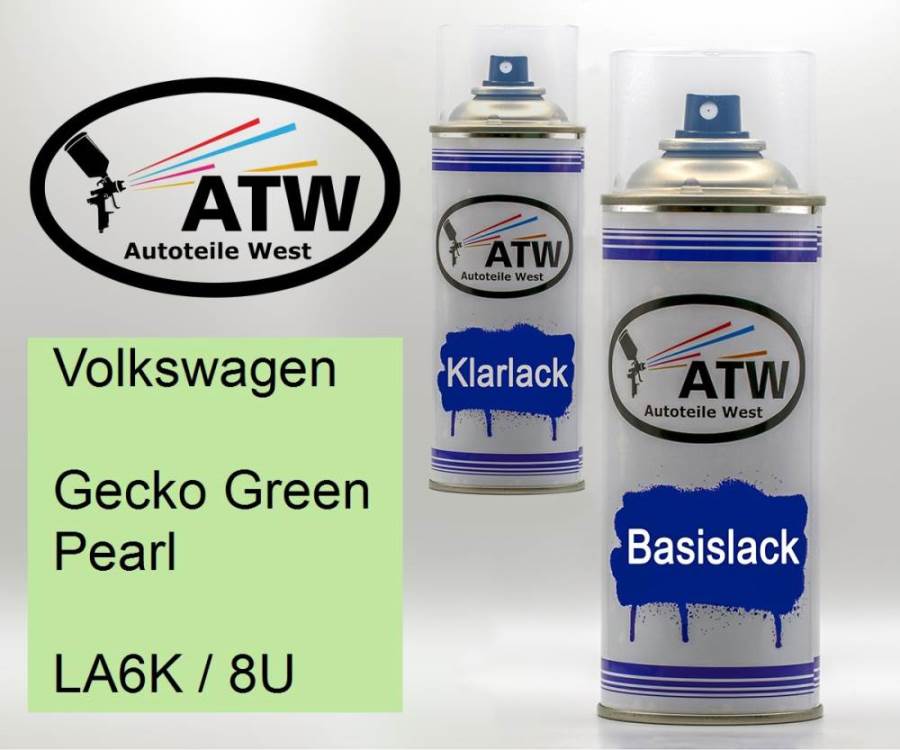 Volkswagen, Gecko Green Pearl, LA6K / 8U: 400ml Sprühdose + 400ml Klarlack - Set, von ATW Autoteile West.